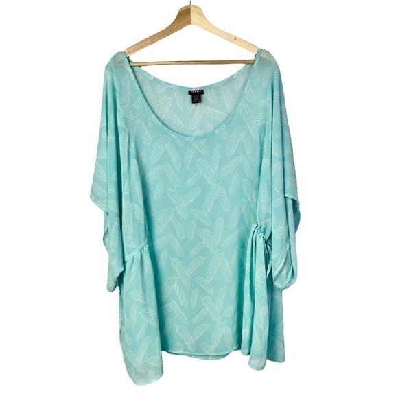 Torrid Light Blue Feather Chiffon Cinched Side Short Sleeve Blouse 2 - Picture 2 of 5
